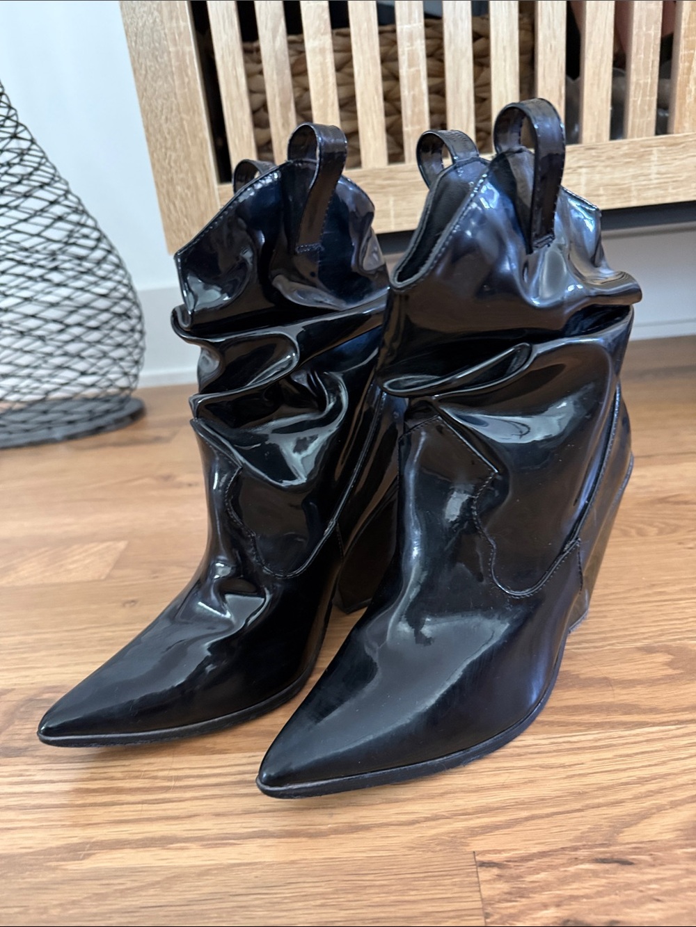 Nasty Gal Black Patent Pointed Slouch Ankle Boots
